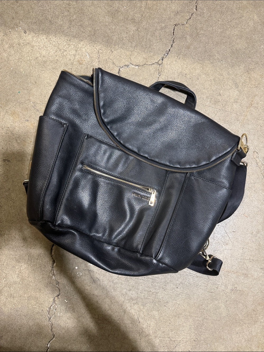 Fawn Design Black Leather Backpack with Gold Hardware